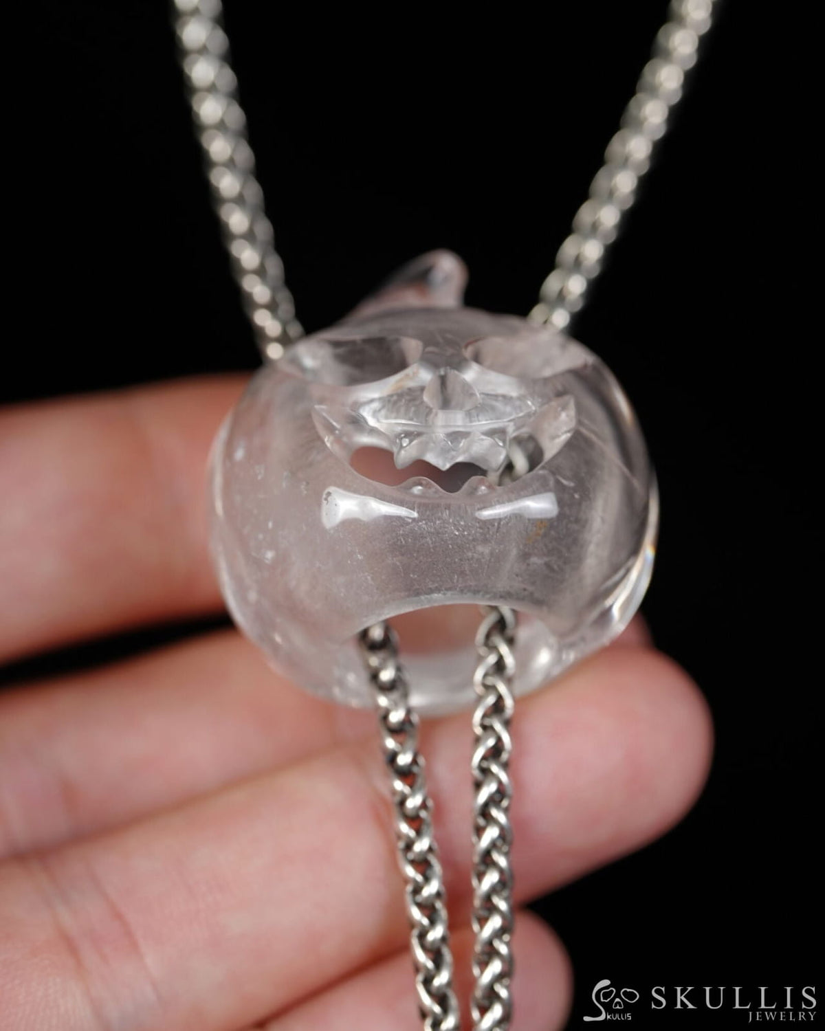 Hollow Essence - Gem Pendant Necklace of Quartz Rock Crystal Hand Carved Hollow Pumpkin - 9500468 - Skull Pendants