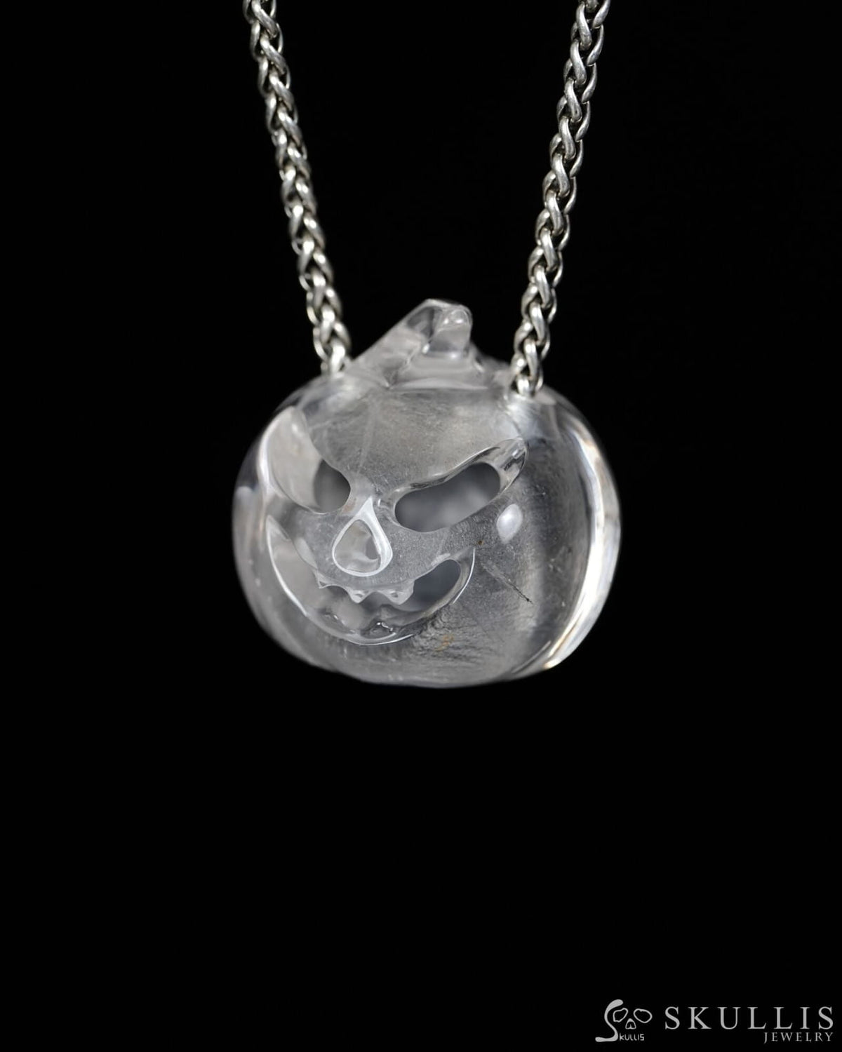Hollow Essence - Gem Pendant Necklace of Quartz Rock Crystal Hand Carved Hollow Pumpkin - 9500468 - Skull Pendants