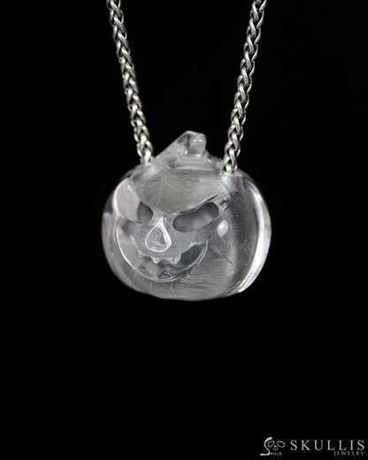Hollow Essence - Gem Pendant Necklace of Quartz Rock Crystal Hand Carved Hollow Pumpkin - 9500468 - Skull Pendants