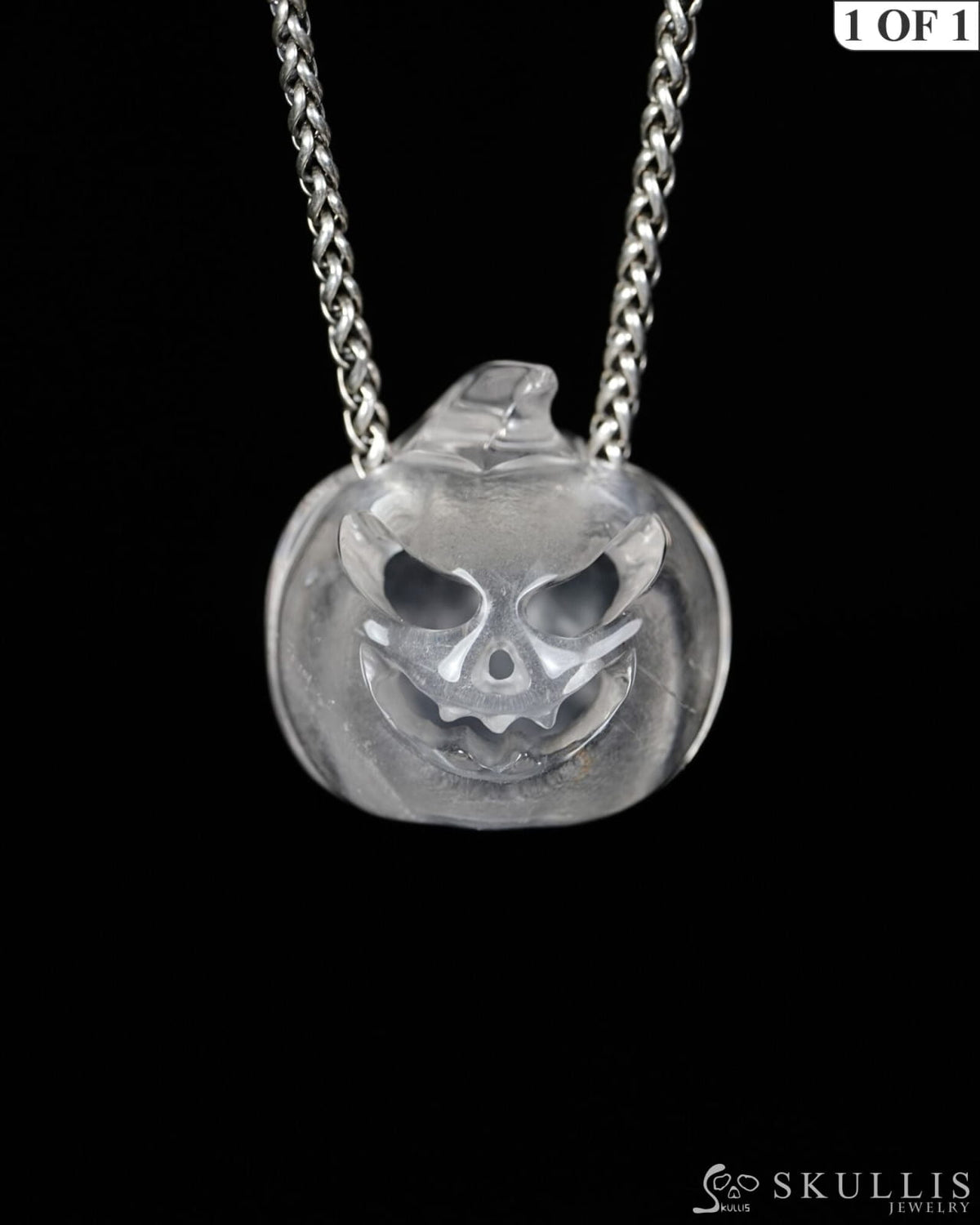 Hollow Essence - Gem Pendant Necklace of Quartz Rock Crystal Hand Carved Hollow Pumpkin - 9500468 - Skull Pendants