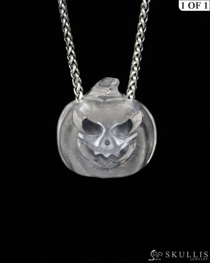 Hollow Essence - Gem Pendant Necklace of Quartz Rock Crystal Hand Carved Hollow Pumpkin - 9500468 - Skull Pendants