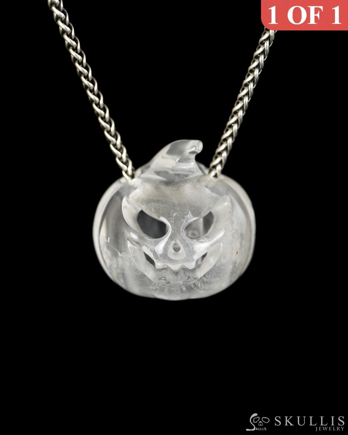 Hollow Essence - Gem Pendant Necklace of Quartz Rock Crystal Hand Carved Hollow Pumpkin - 9900613 - Skull Pendants