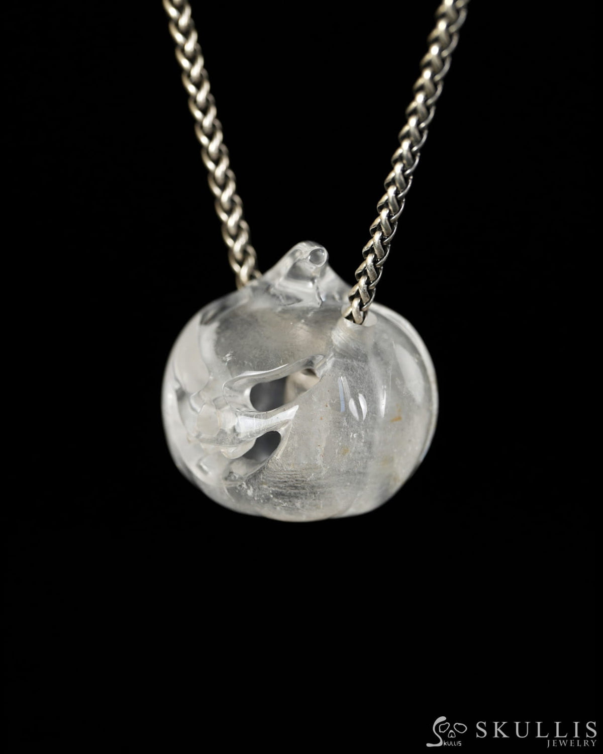 Hollow Essence - Gem Pendant Necklace of Quartz Rock Crystal Hand Carved Hollow Pumpkin - 9900613 - Skull Pendants