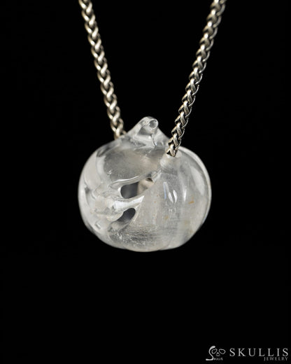 Hollow Essence - Gem Pendant Necklace of Quartz Rock Crystal Hand Carved Hollow Pumpkin - 9900613 - Skull Pendants