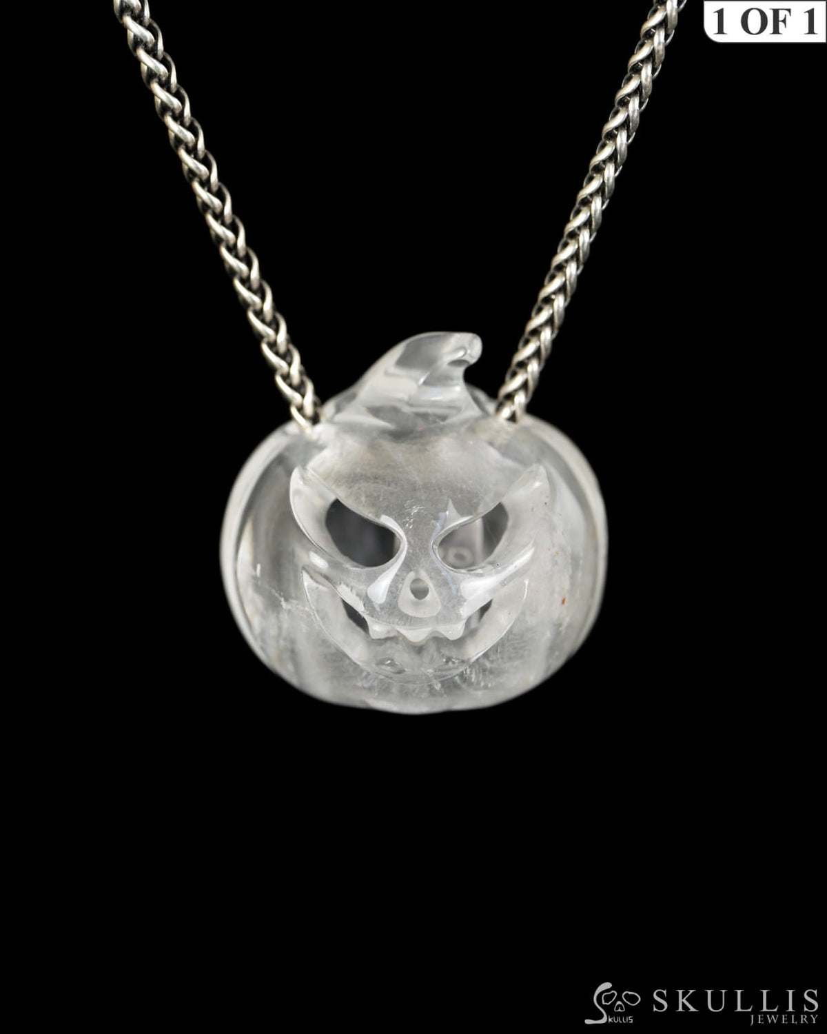 Hollow Essence - Gem Pendant Necklace of Quartz Rock Crystal Hand Carved Hollow Pumpkin - 9900613 - Skull Pendants