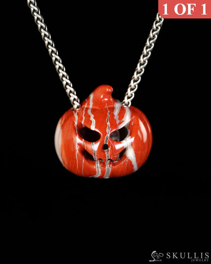Hollow Essence - Gem Pendant Necklace of Red Jasper Hand Carved Hollow Pumpkin - 9900615 - Skull Pendants