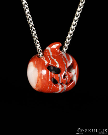 Hollow Essence - Gem Pendant Necklace of Red Jasper Hand Carved Hollow Pumpkin - 9900615 - Skull Pendants