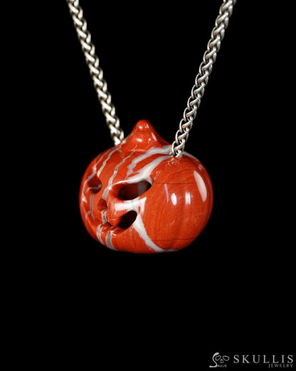 Hollow Essence - Gem Pendant Necklace of Red Jasper Hand Carved Hollow Pumpkin - 9900615 - Skull Pendants