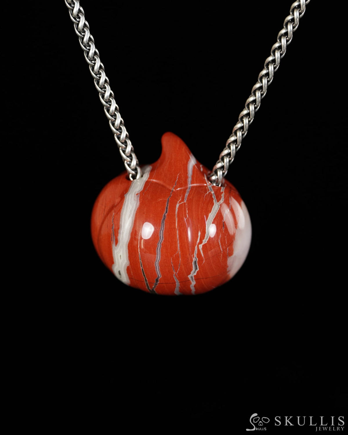 Hollow Essence - Gem Pendant Necklace of Red Jasper Hand Carved Hollow Pumpkin - 9900615 - Skull Pendants