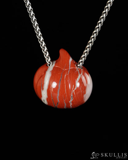 Hollow Essence - Gem Pendant Necklace of Red Jasper Hand Carved Hollow Pumpkin - 9900615 - Skull Pendants