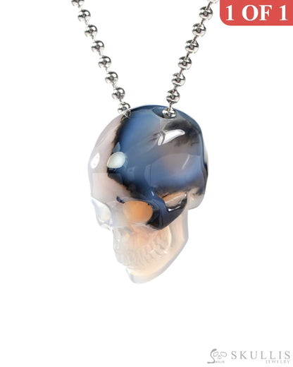 Gem Skull Pendant Necklace of Mozambique Agate Carved Hollow Skull with 925 Silver Chain - 9500203 Skull Pendants
