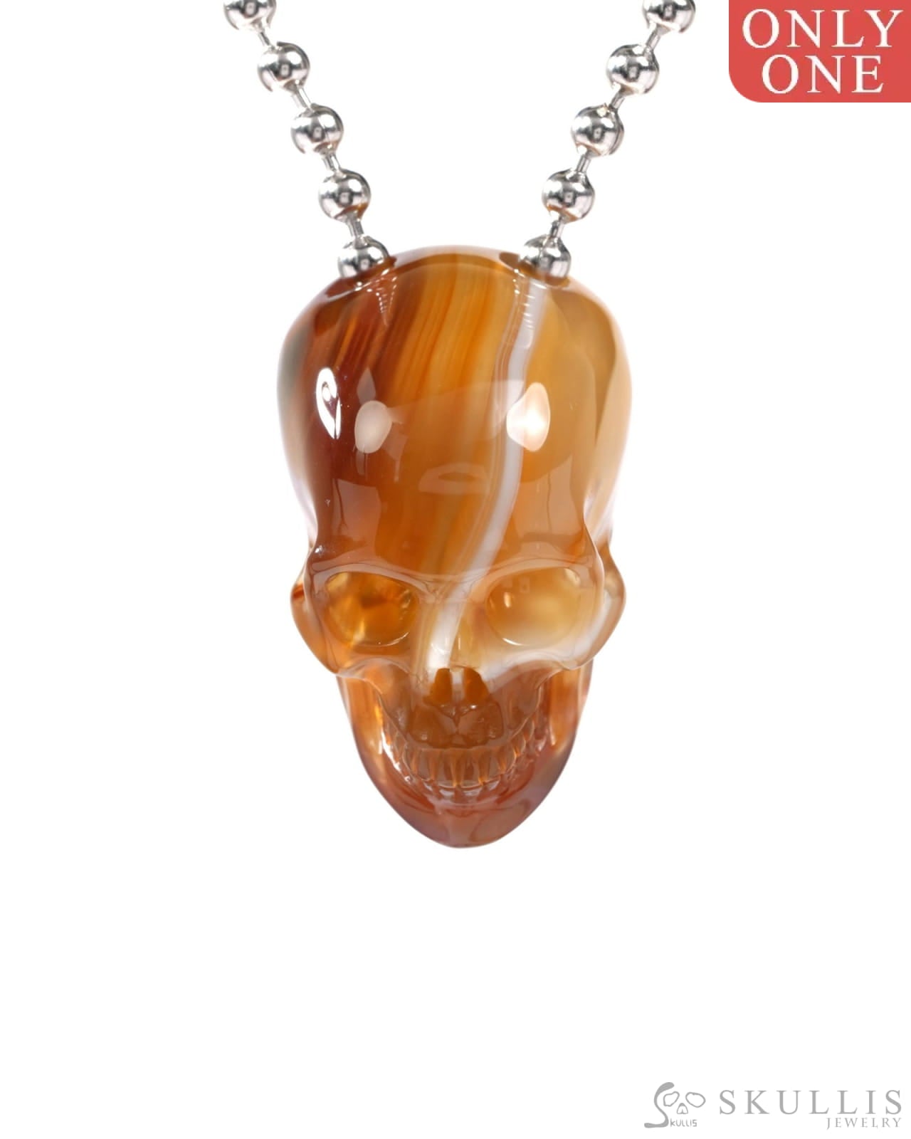 Gem Skull Pendant Necklace of Agate Carved Hollow Skull with 925 Sterling Silver Chain - 9500240 Skull Pendants