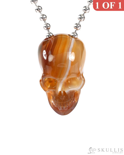 Gem Skull Pendant Necklace of Agate Carved Hollow Skull with 925 Sterling Silver Chain - 9500240 Skull Pendants