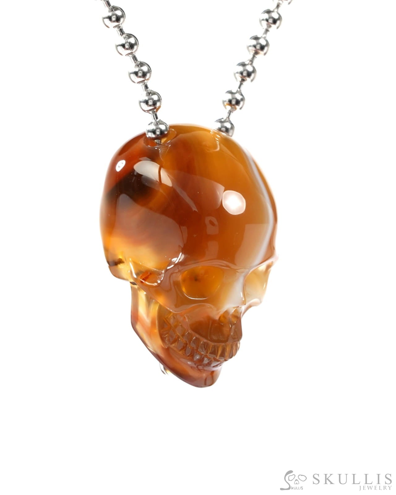 Gem Skull Pendant Necklace of Agate Carved Hollow Skull with 925 Sterling Silver Chain - 9500240 Skull Pendants