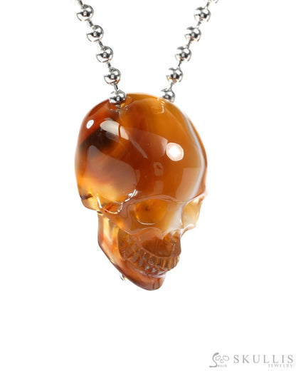 Gem Skull Pendant Necklace of Agate Carved Hollow Skull with 925 Sterling Silver Chain - 9500240 Skull Pendants