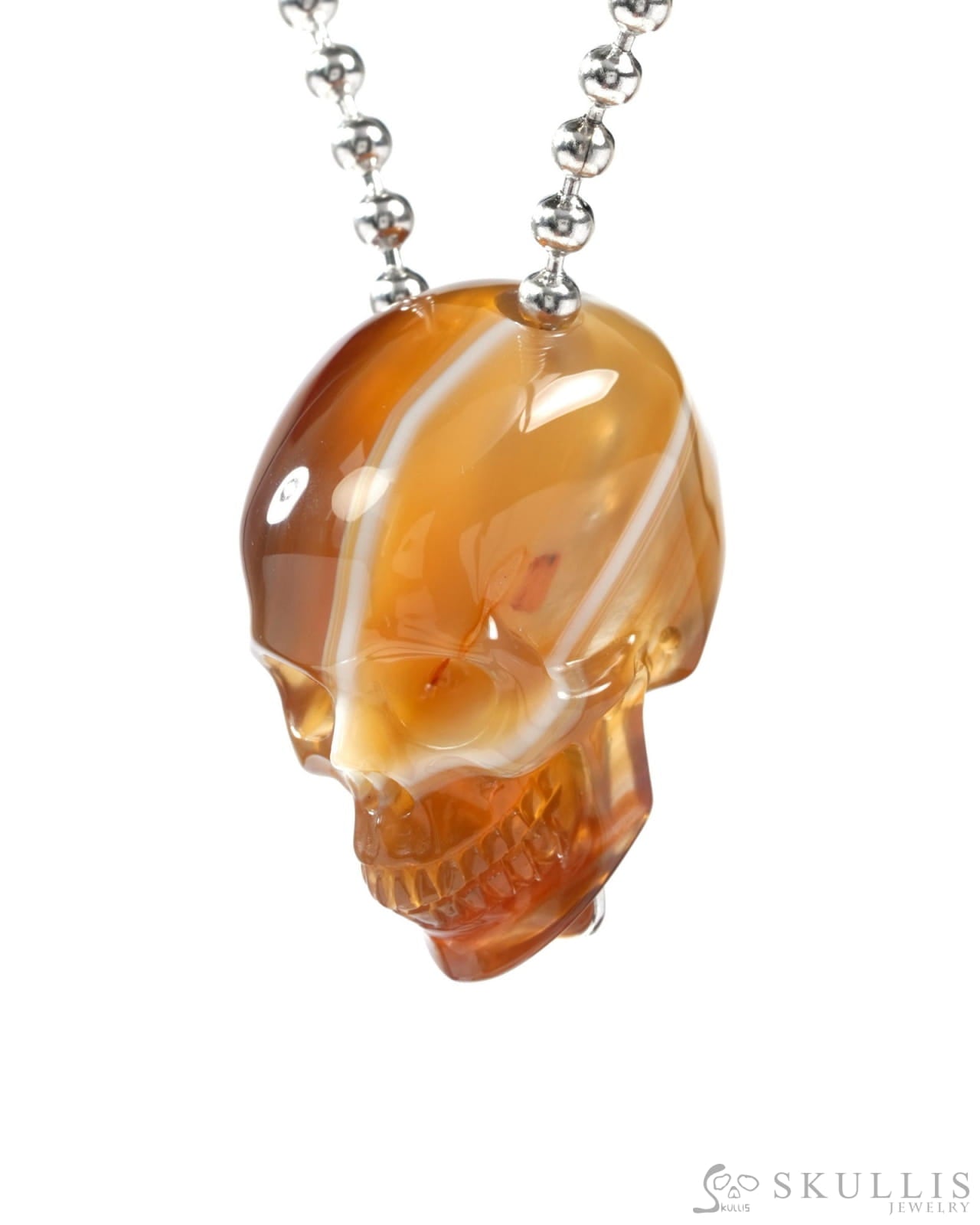 Gem Skull Pendant Necklace of Agate Carved Hollow Skull with 925 Sterling Silver Chain - 9500240 Skull Pendants