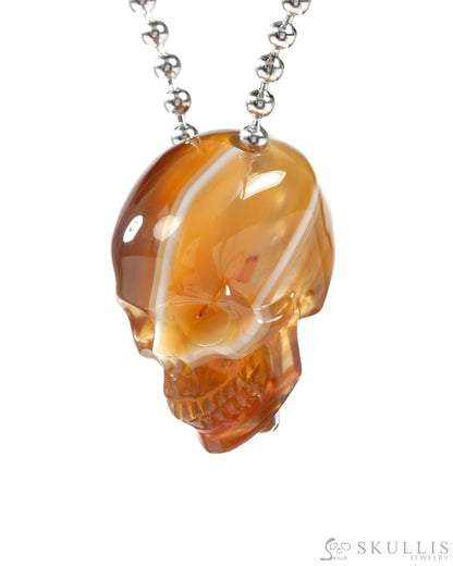 Gem Skull Pendant Necklace of Agate Carved Hollow Skull with 925 Sterling Silver Chain - 9500240 Skull Pendants