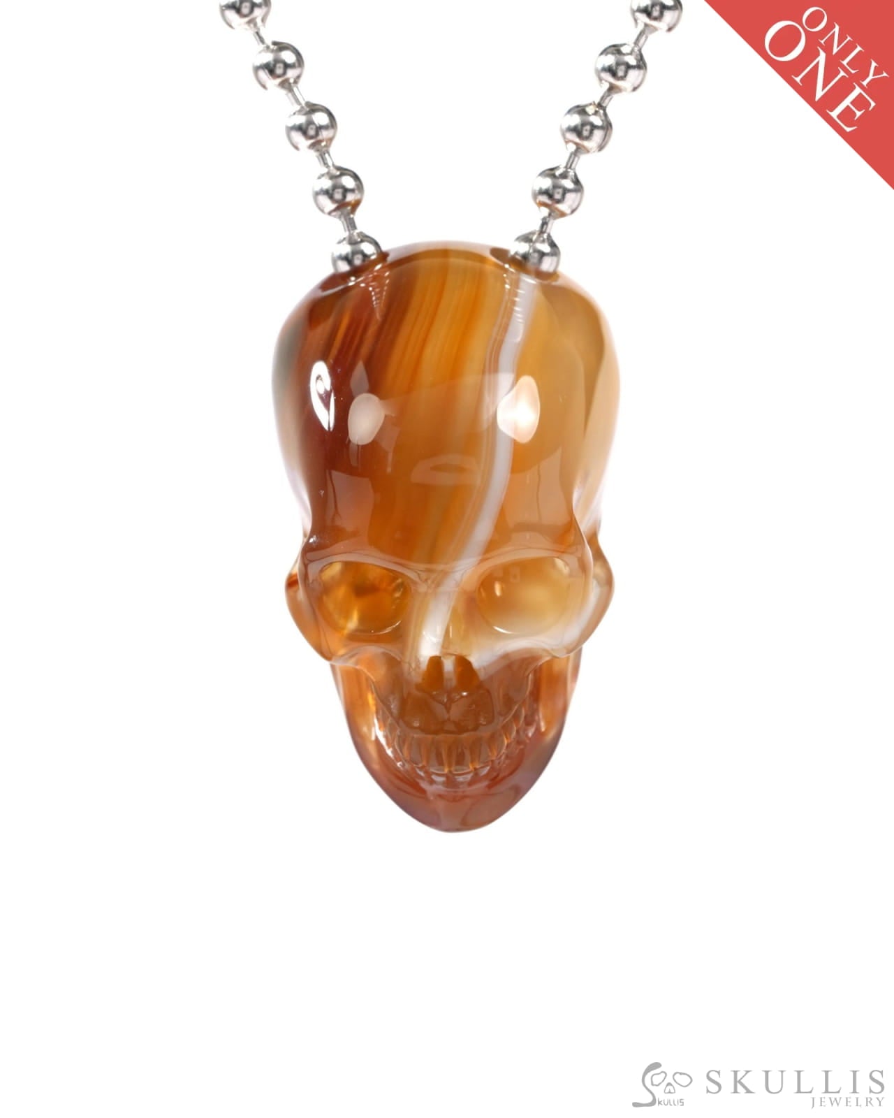 Gem Skull Pendant Necklace of Agate Carved Hollow Skull with 925 Sterling Silver Chain - 9500240 Skull Pendants