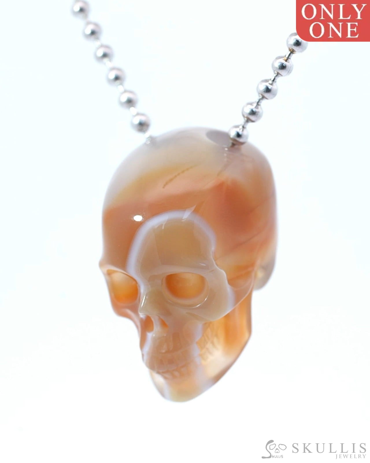 Gem Skull Pendant Necklace of Mozambique Agate Carved Hollow Skull with 925 Sterling Silver Chain - 9800192 Skull