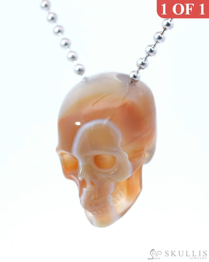 Gem Skull Pendant Necklace of Mozambique Agate Carved Hollow Skull with 925 Sterling Silver Chain - 9800192 Skull