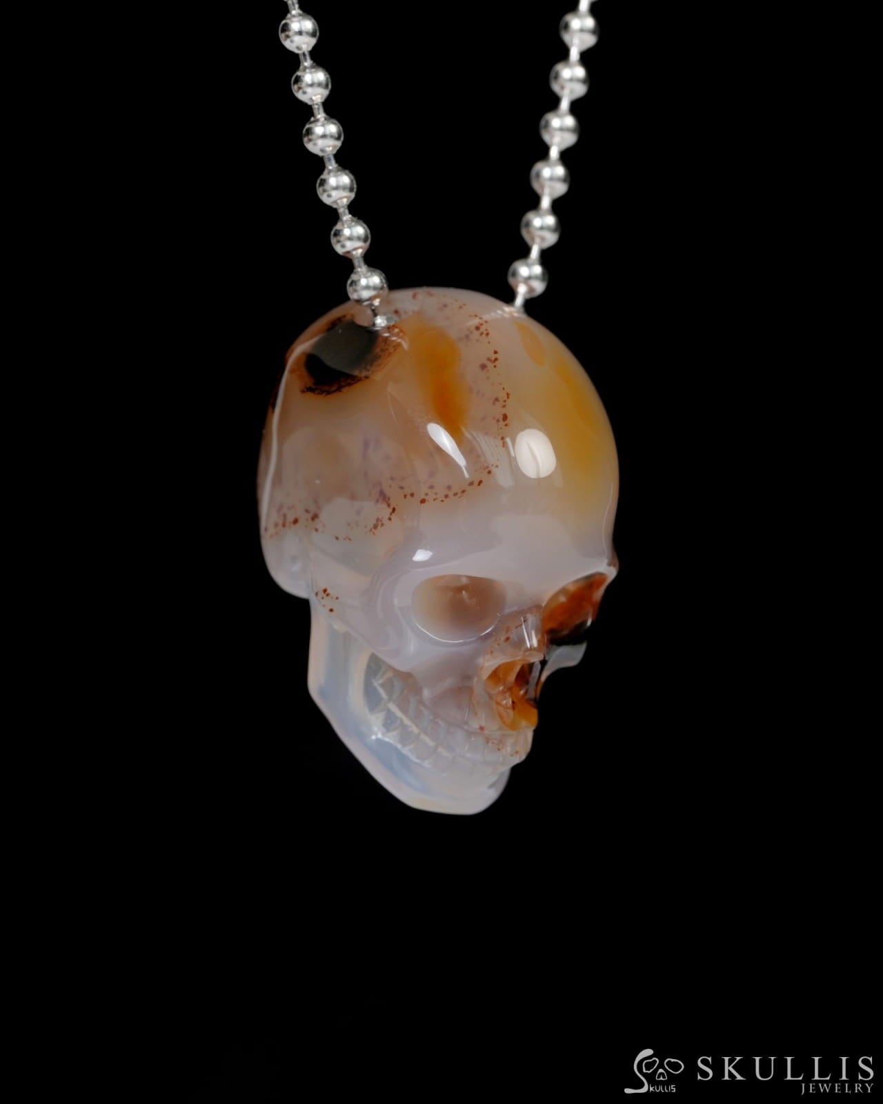 Hollow Essence - Gem Skull Pendant Necklace of Agate Carved Hollow Skull - 9900216 - Skull Pendants