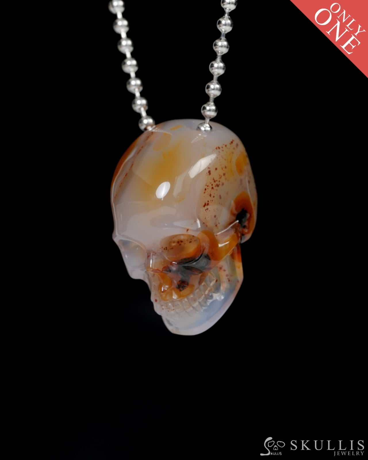 Hollow Essence - Gem Skull Pendant Necklace of Agate Carved Hollow Skull - 9900216 - Skull Pendants