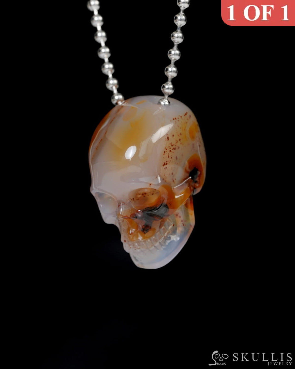 Hollow Essence - Gem Skull Pendant Necklace of Agate Carved Hollow Skull - 9900216 - Skull Pendants