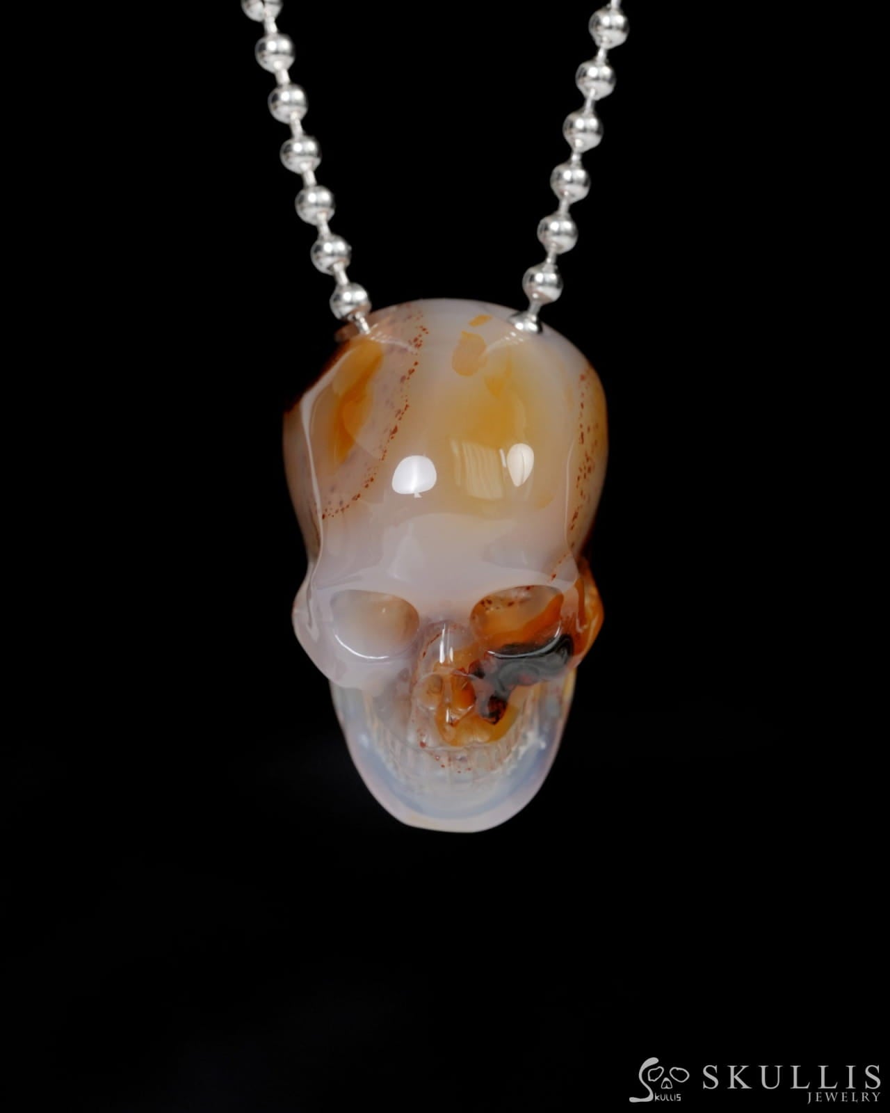 Hollow Essence - Gem Skull Pendant Necklace of Agate Carved Hollow Skull - 9900216 - Skull Pendants