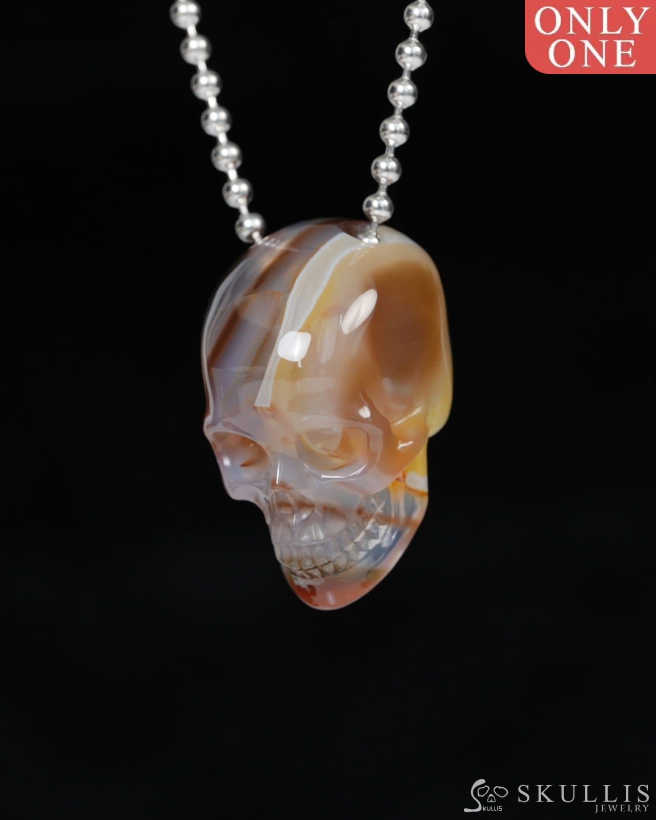 Hollow Essence - Gem Skull Pendant Necklace of Agate Carved Hollow Skull - 9900217 - Skull Pendants