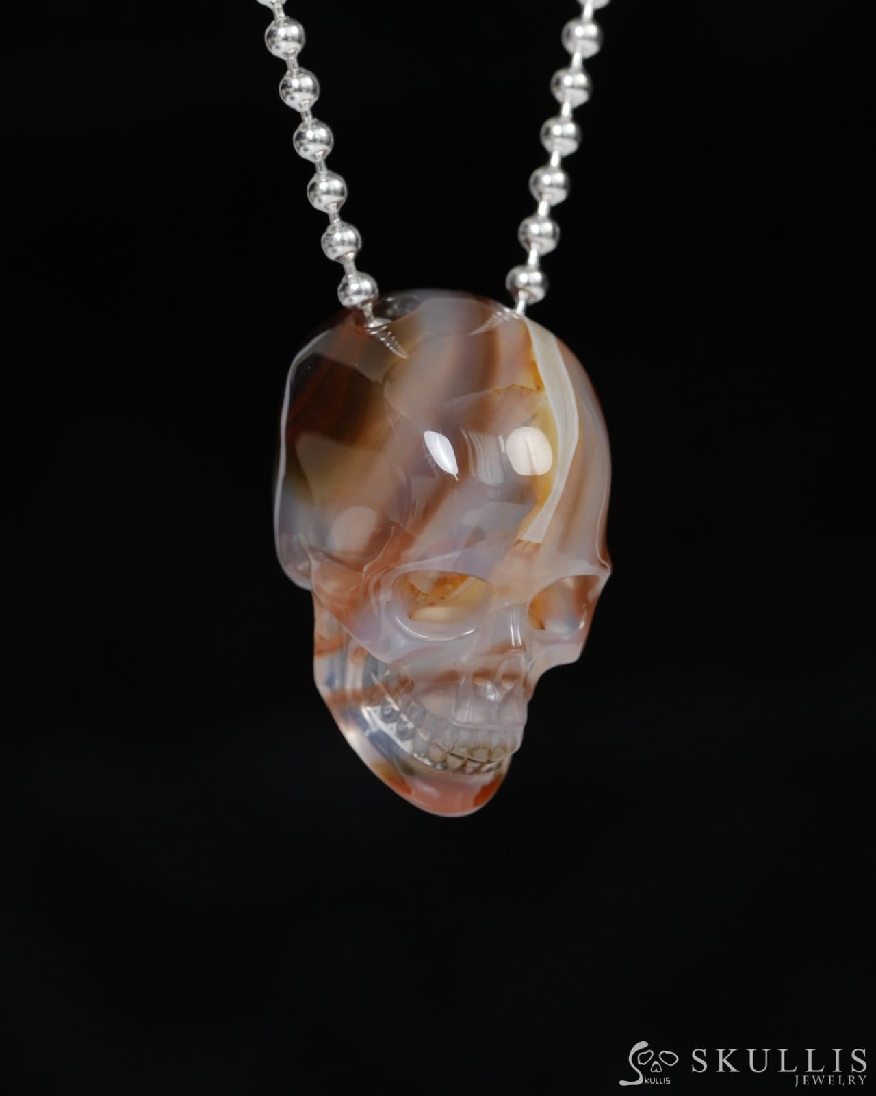 Hollow Essence - Gem Skull Pendant Necklace of Agate Carved Hollow Skull - 9900217 - Skull Pendants