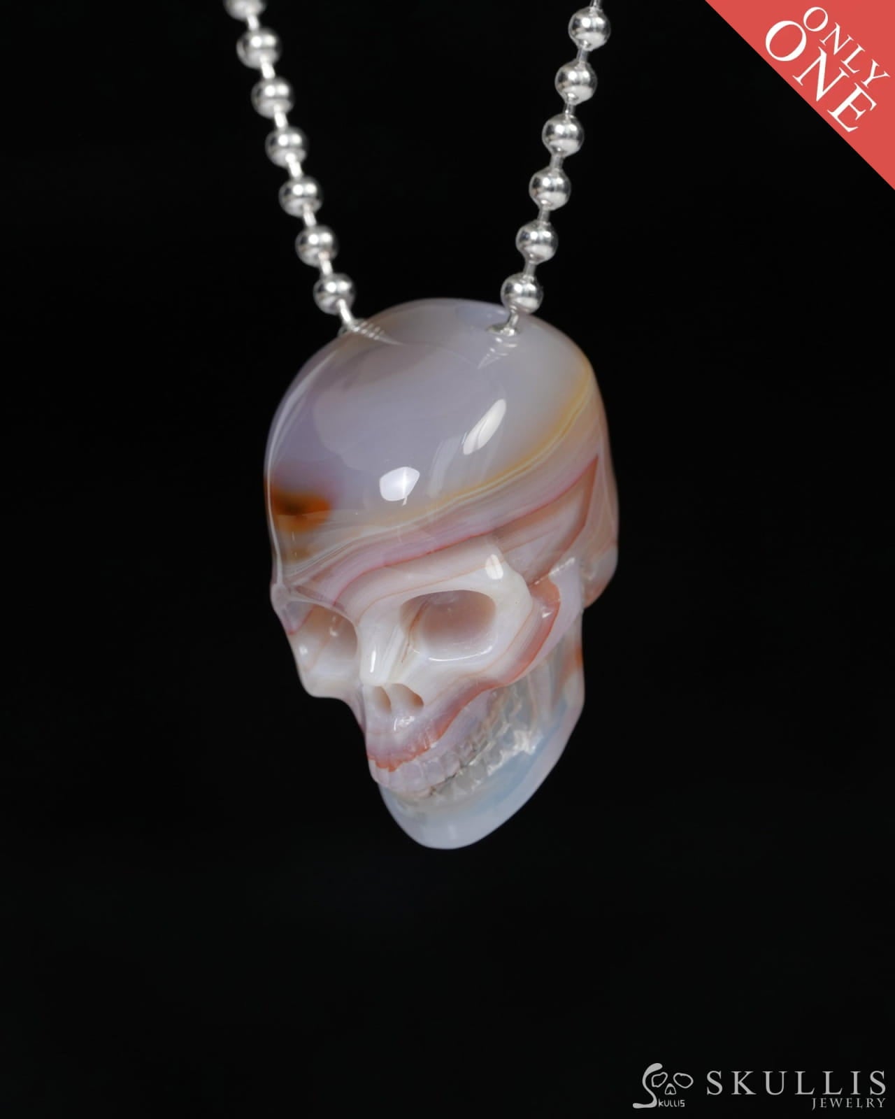 Hollow Essence - Gem Skull Pendant Necklace of Agate Carved Hollow Skull - 9900218 - Skull Pendants