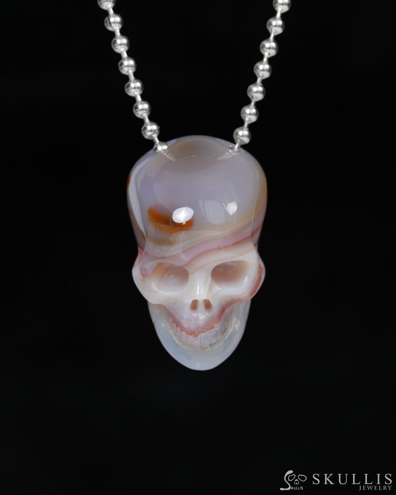 Hollow Essence - Gem Skull Pendant Necklace of Agate Carved Hollow Skull - 9900218 - Skull Pendants