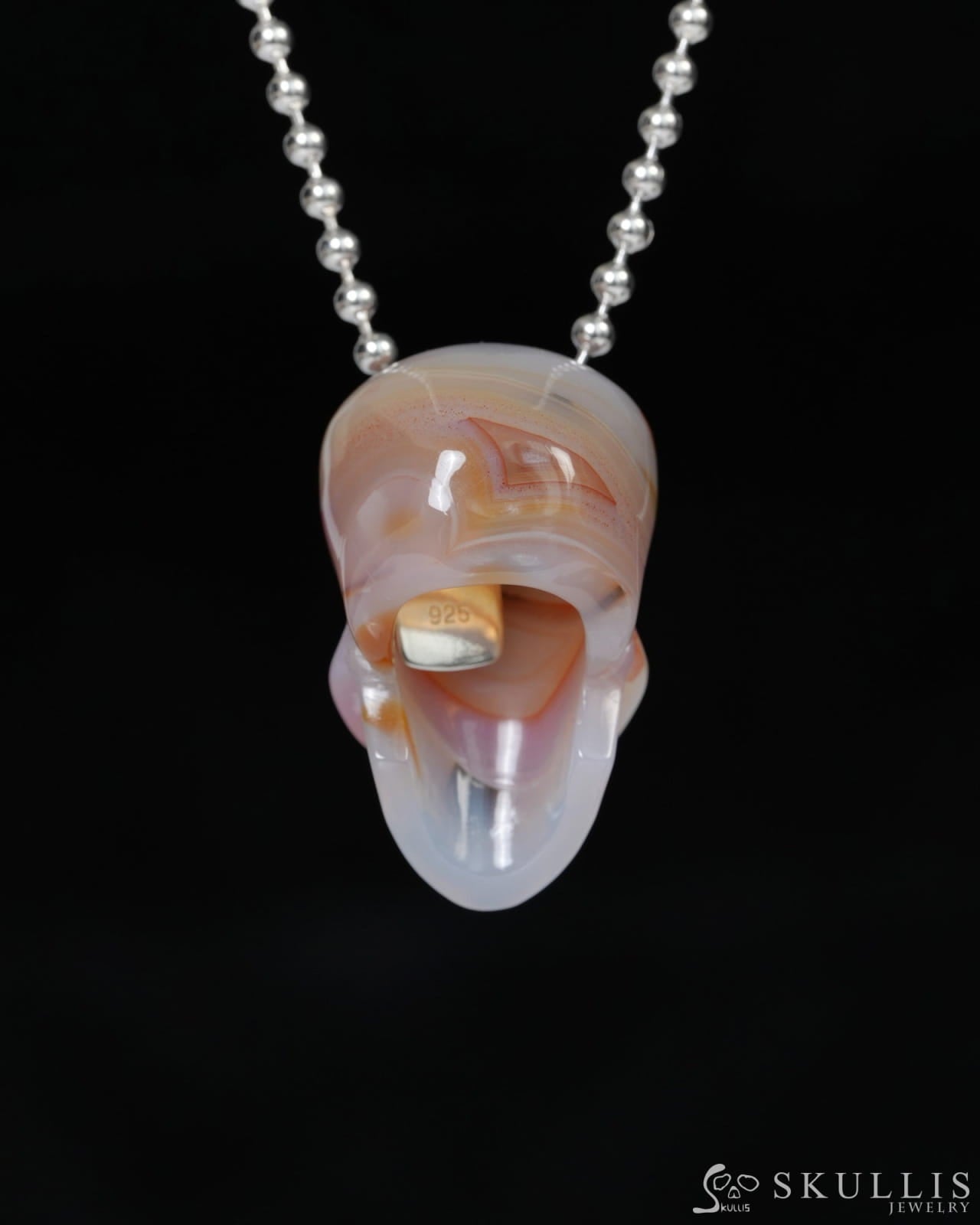 Hollow Essence - Gem Skull Pendant Necklace of Agate Carved Hollow Skull - 9900218 - Skull Pendants