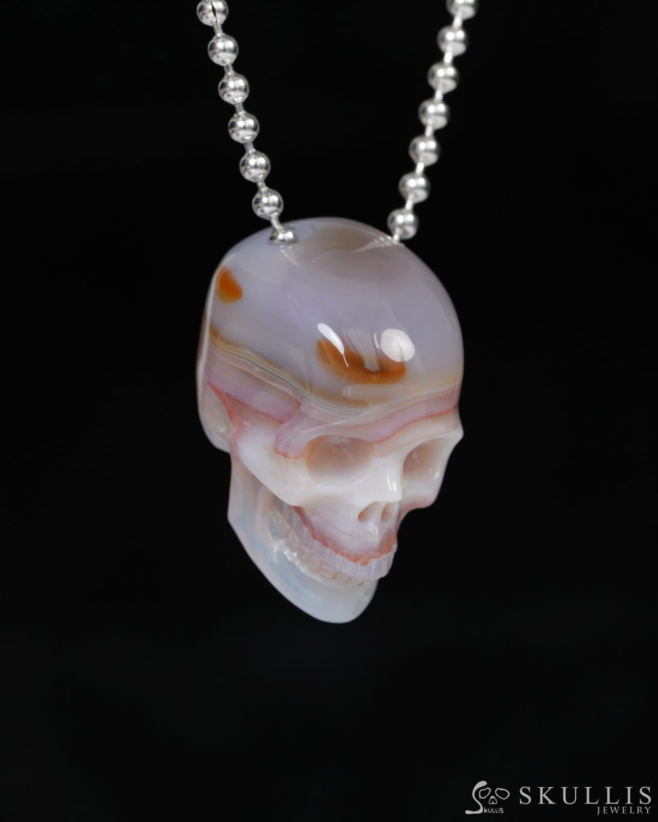 Hollow Essence - Gem Skull Pendant Necklace of Agate Carved Hollow Skull - 9900218 - Skull Pendants