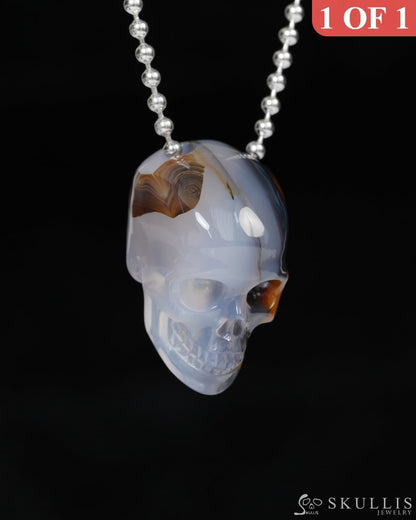 Hollow Essence - Gem Skull Pendant Necklace of Agate Carved Hollow Skull - 9900219 - Skull Pendants