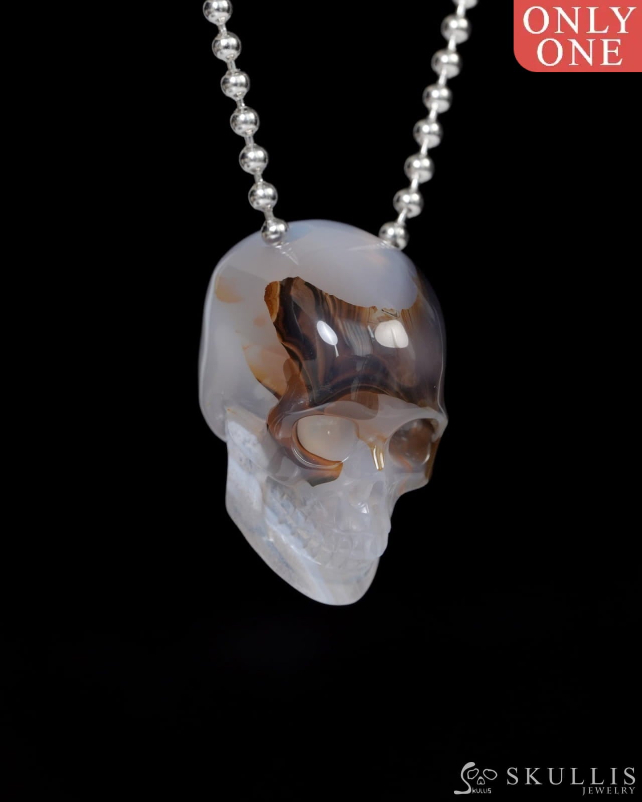 Hollow Essence - Gem Skull Pendant Necklace of Agate Carved Hollow Skull - 9900220 - Skull Pendants