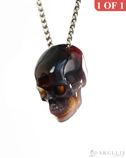 Hollow Essence - Gem Skull Pendant Necklace of Agate Carved Hollow Skull - 9900425 - Skull Pendants