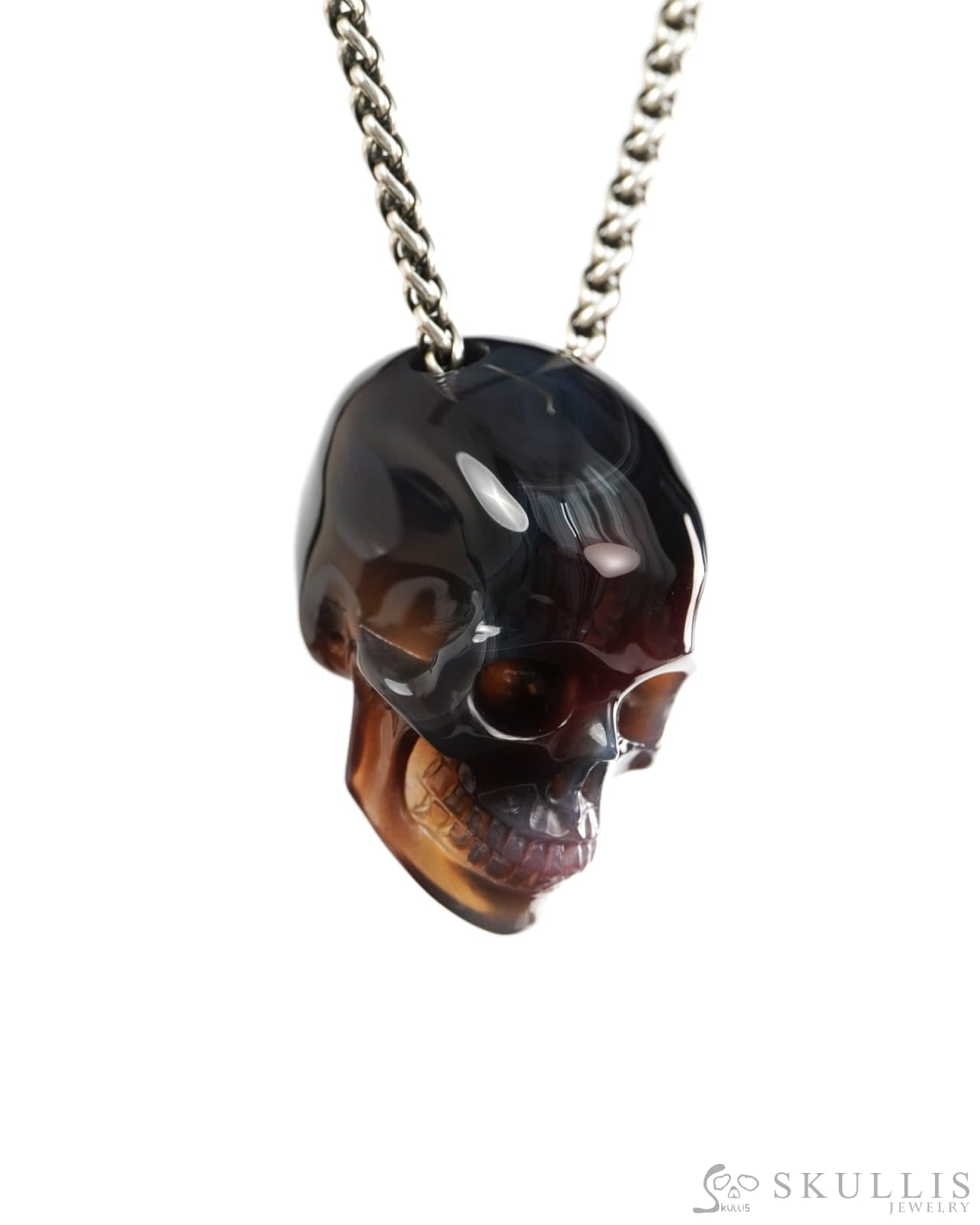 Hollow Essence - Gem Skull Pendant Necklace of Agate Carved Hollow Skull - 9900425 - Skull Pendants