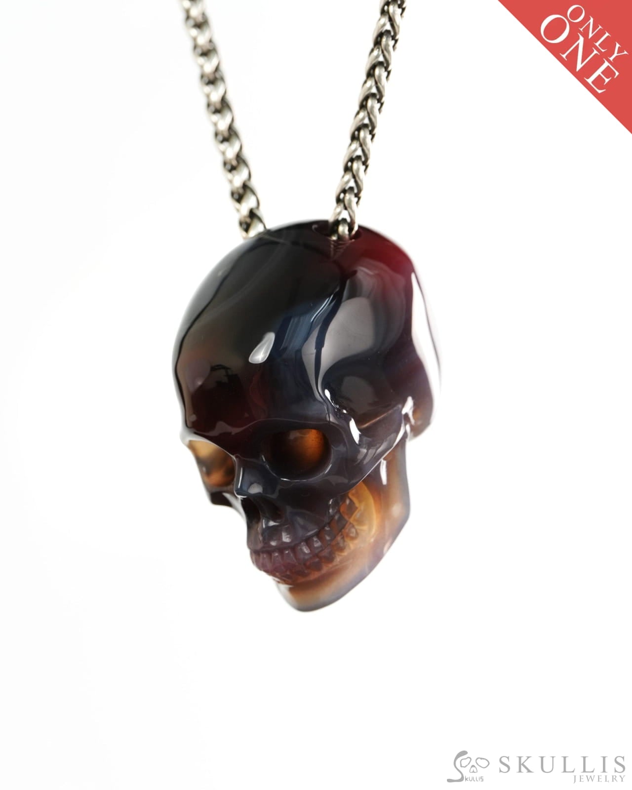Hollow Essence - Gem Skull Pendant Necklace of Agate Carved Hollow Skull - 9900425 - Skull Pendants