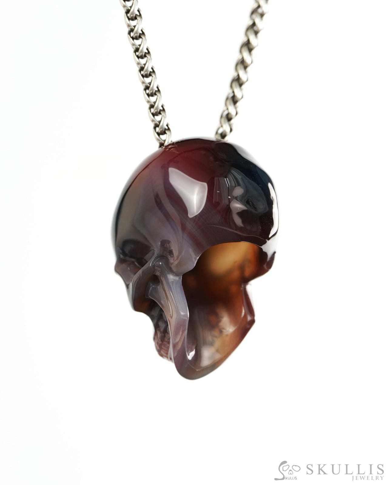 Hollow Essence - Gem Skull Pendant Necklace of Agate Carved Hollow Skull - 9900425 - Skull Pendants
