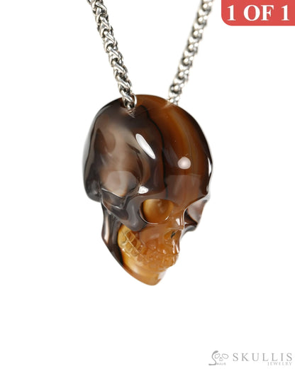 Hollow Essence - Gem Skull Pendant Necklace of Agate Carved Hollow Skull - 9900503 - Skull Pendants