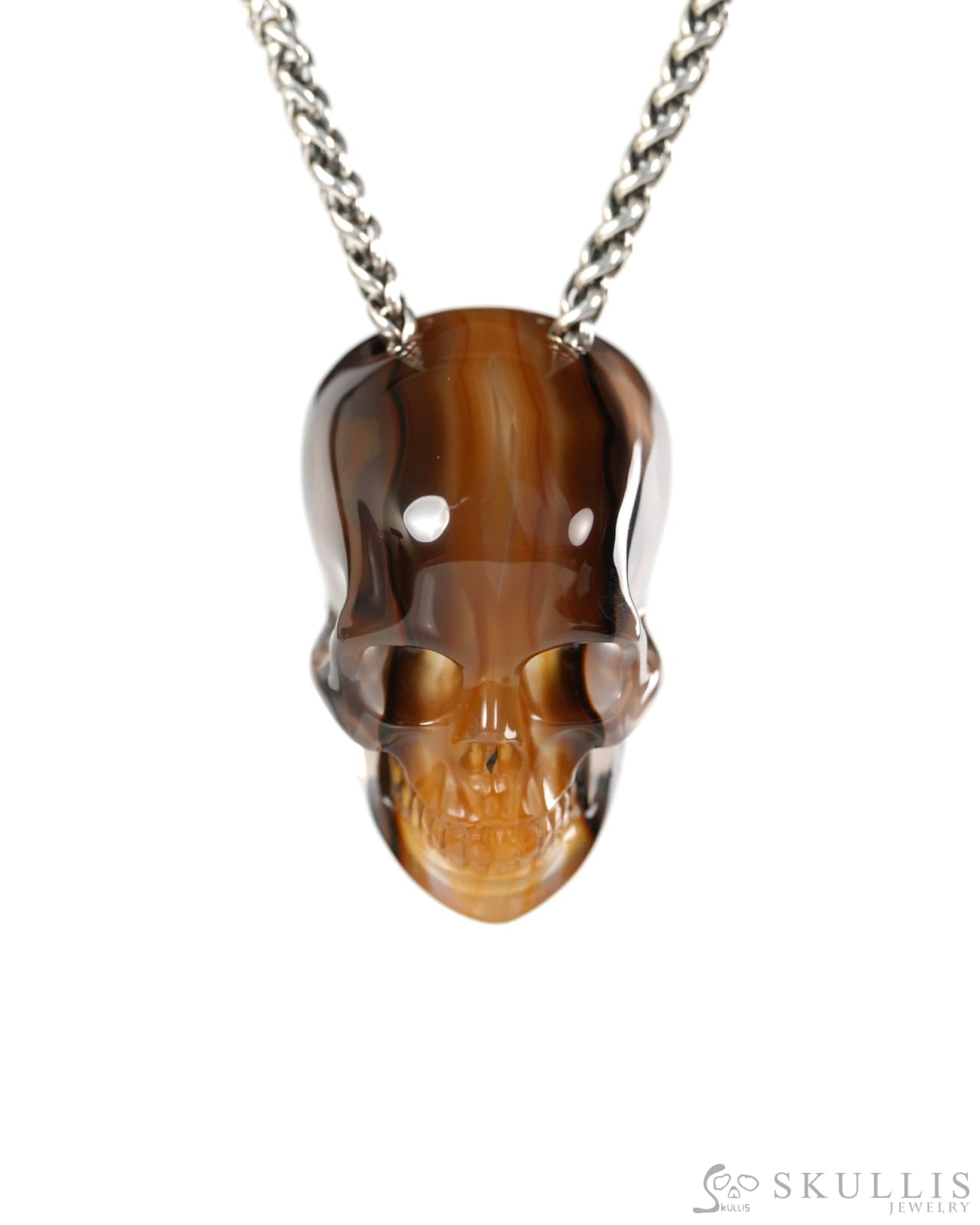 Hollow Essence - Gem Skull Pendant Necklace of Agate Carved Hollow Skull - 9900503 - Skull Pendants