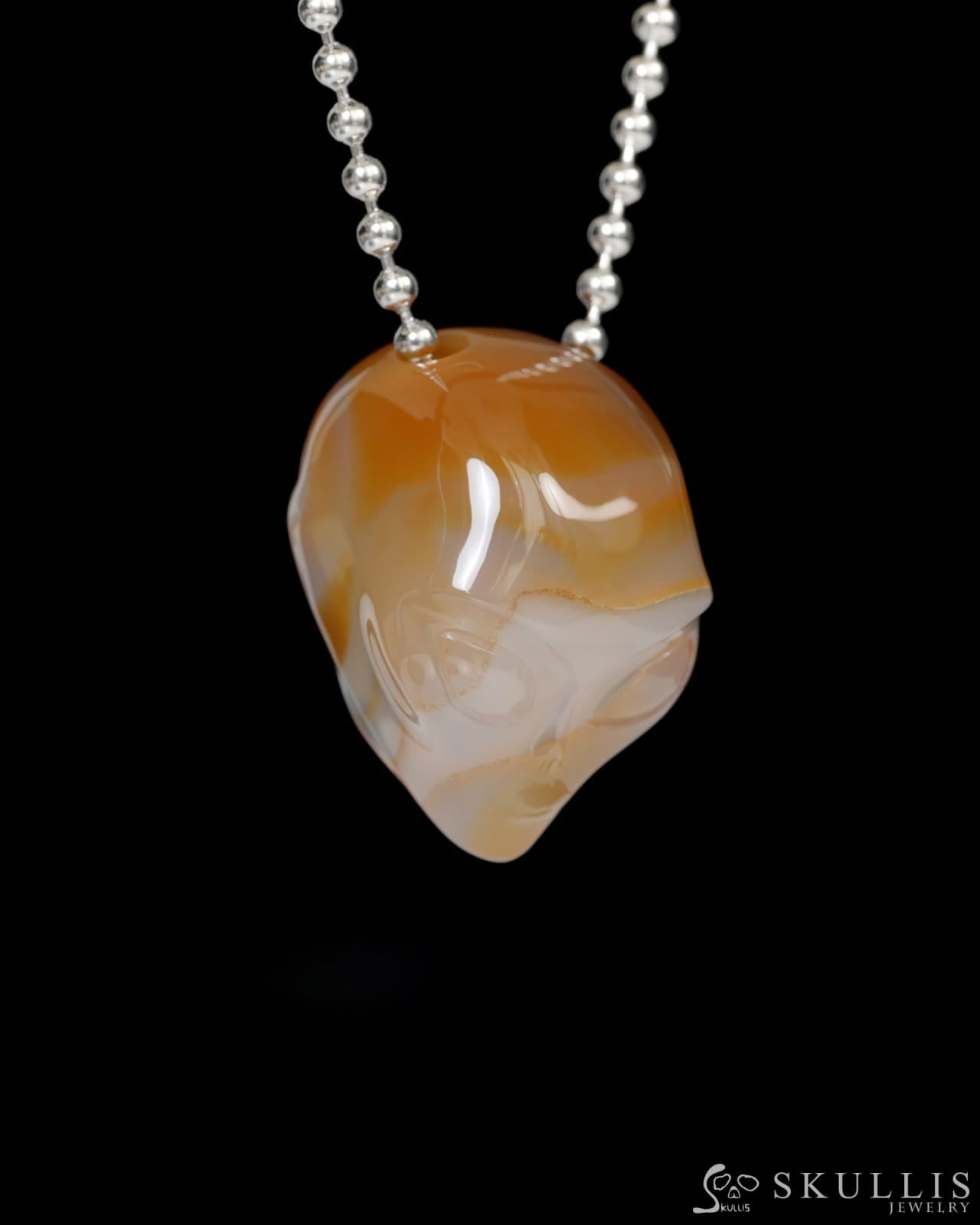 Hollow Essence - Gem Skull Pendant Necklace of Agate Carved Hollow Alien - 9900254 - Skull Pendants