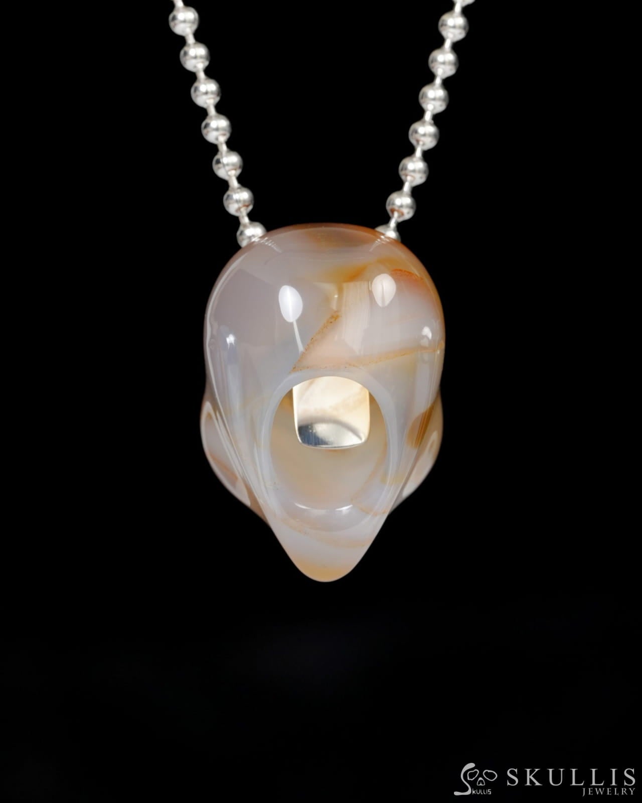 Hollow Essence - Gem Skull Pendant Necklace of Agate Carved Hollow Alien - 9900254 - Skull Pendants