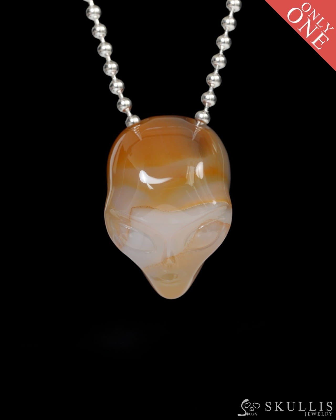 Hollow Essence - Gem Skull Pendant Necklace of Agate Carved Hollow Alien - 9900254 - Skull Pendants