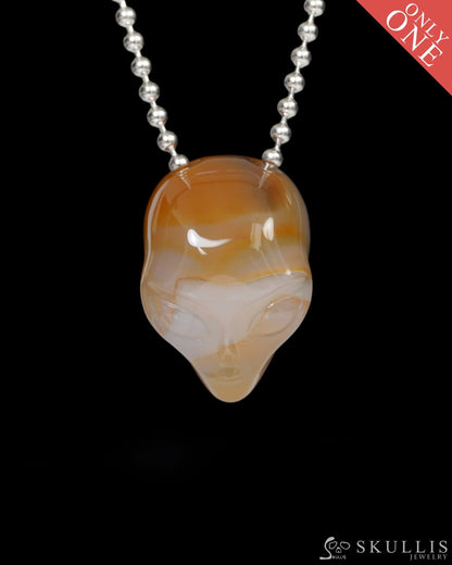 Hollow Essence - Gem Skull Pendant Necklace of Agate Carved Hollow Alien - 9900254 - Skull Pendants
