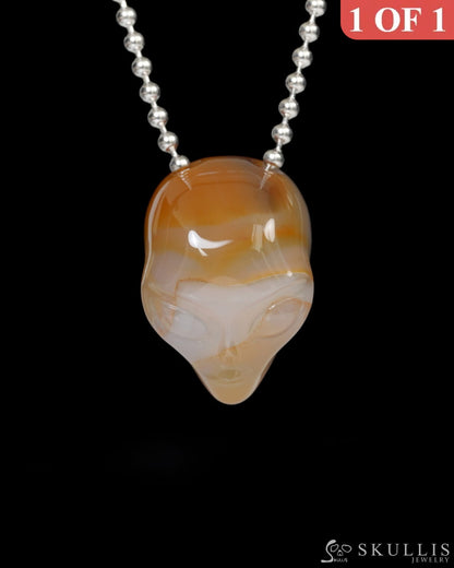 Hollow Essence - Gem Skull Pendant Necklace of Agate Carved Hollow Alien - 9900254 - Skull Pendants