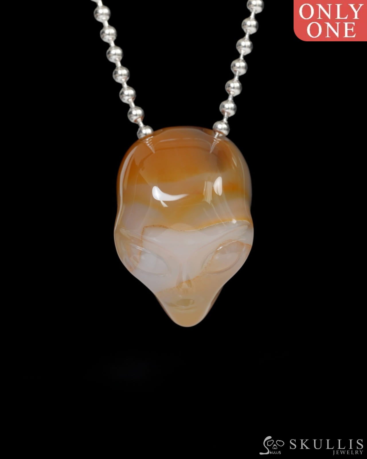 Hollow Essence - Gem Skull Pendant Necklace of Agate Carved Hollow Alien - 9900254 - Skull Pendants