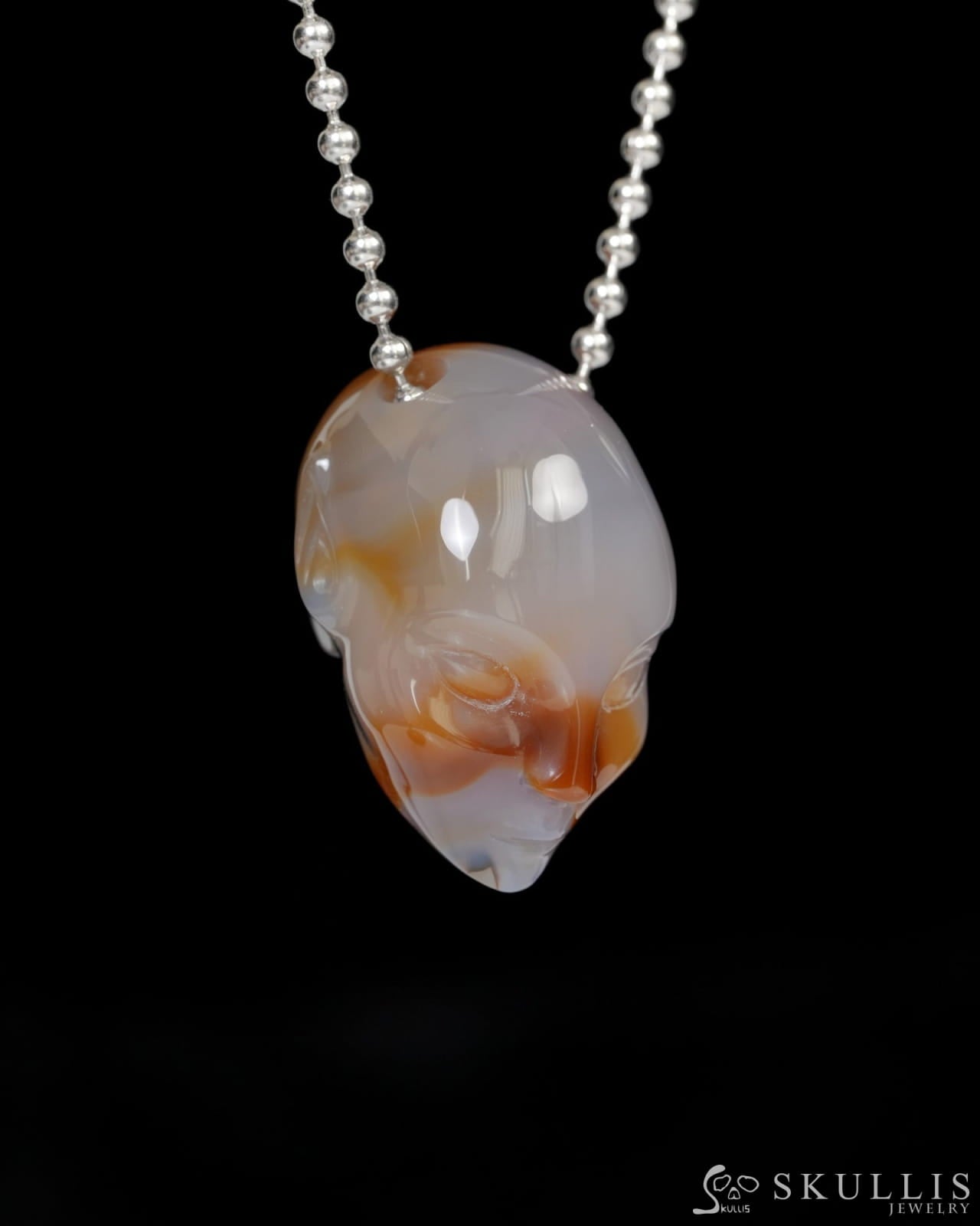 Hollow Essence - Gem Skull Pendant Necklace of Agate Carved Hollow Elf - 9900224 - Skull Pendants