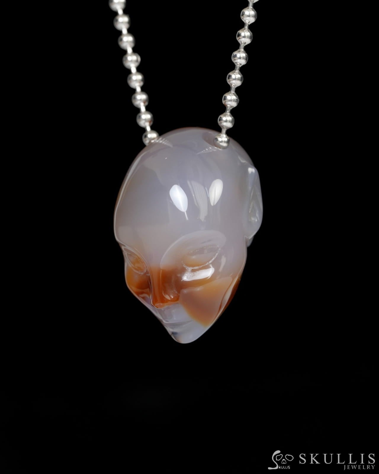 Hollow Essence - Gem Skull Pendant Necklace of Agate Carved Hollow Elf - 9900224 - Skull Pendants